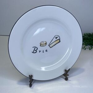 POTTERY BARN Cheese Plate BRIE Black Rim 7 3/4" Dishwasher Microwave Safe